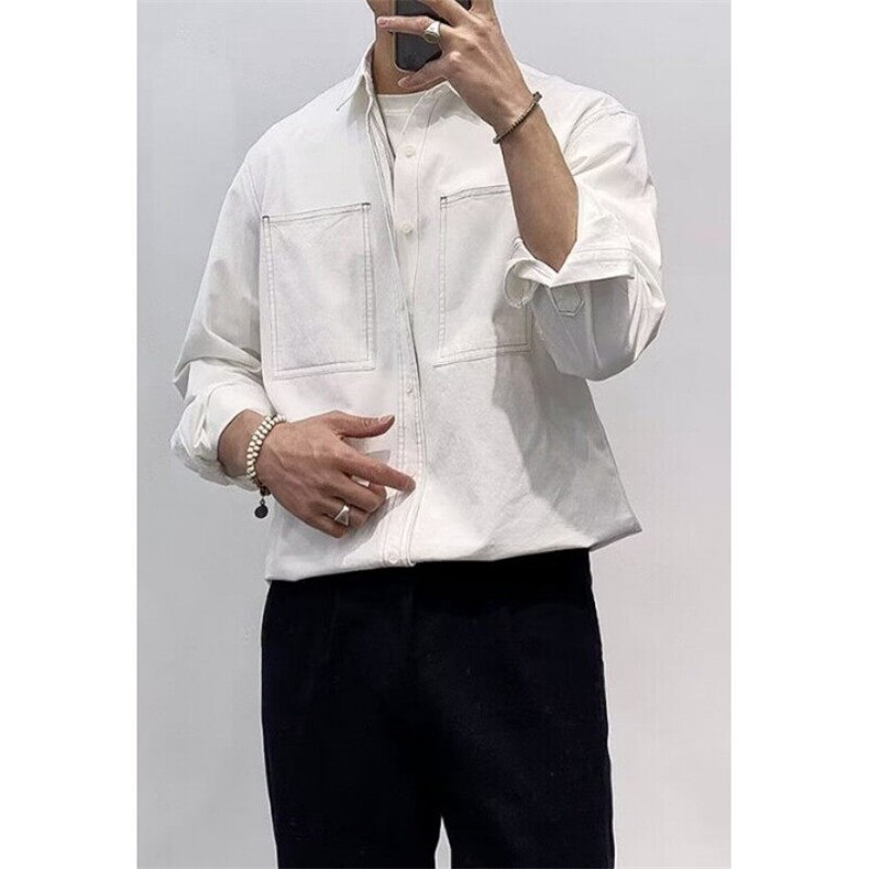 长袖衬衫男春秋日系复古休闲衬衣潮牌痞帅寸衫外套潮CD01,男装衬衫,星座1116A（原606A-3）