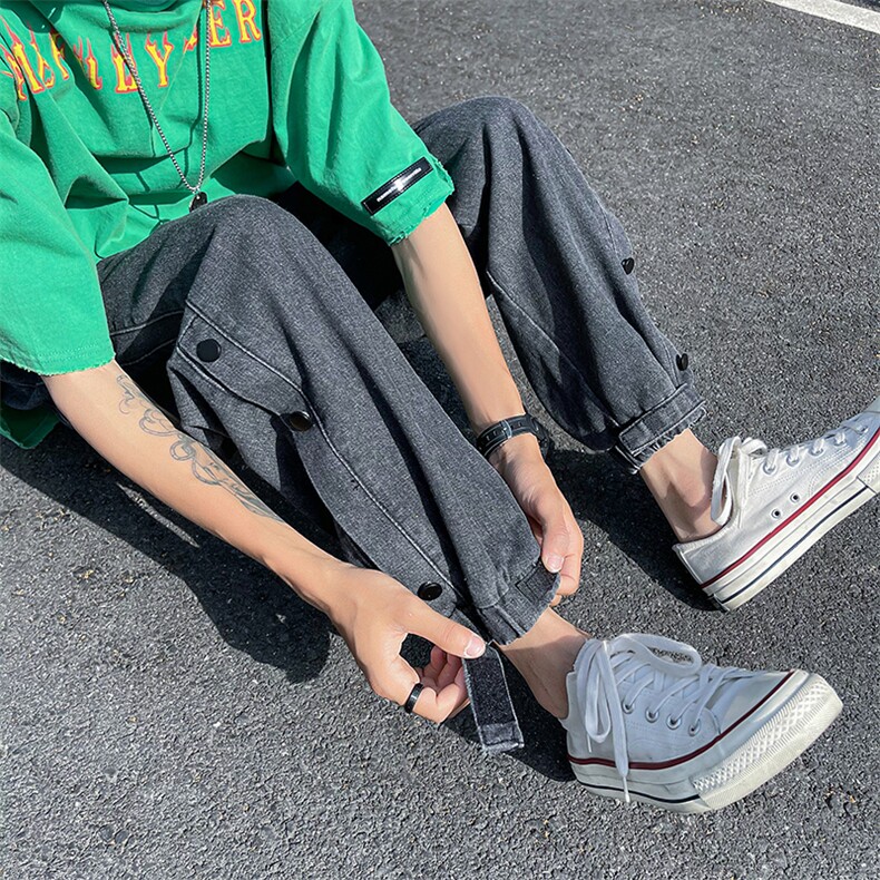 束脚牛仔裤男宽松直筒裤子韩版高街ins哈伦裤夏九分裤 K1017-P40图片