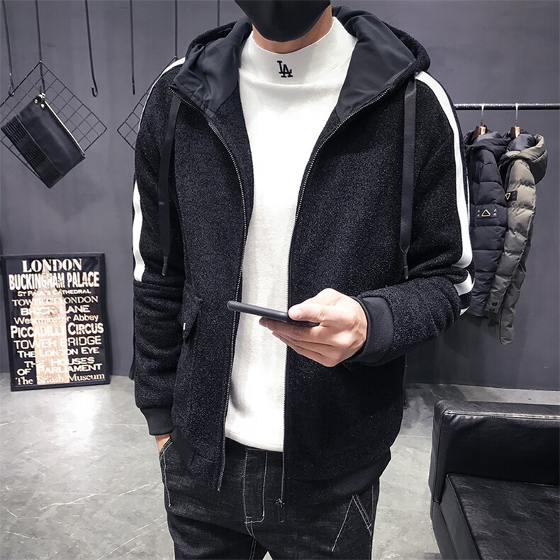 加绒加厚连帽蜈蚣纱修身韩版夹克外套男 C301-JK70-P118图片