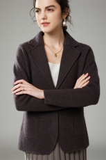 一粒扣2024年秋季开衫35%山羊绒纯色长袖针织衫，女装羊绒衫，萨奥羊绒