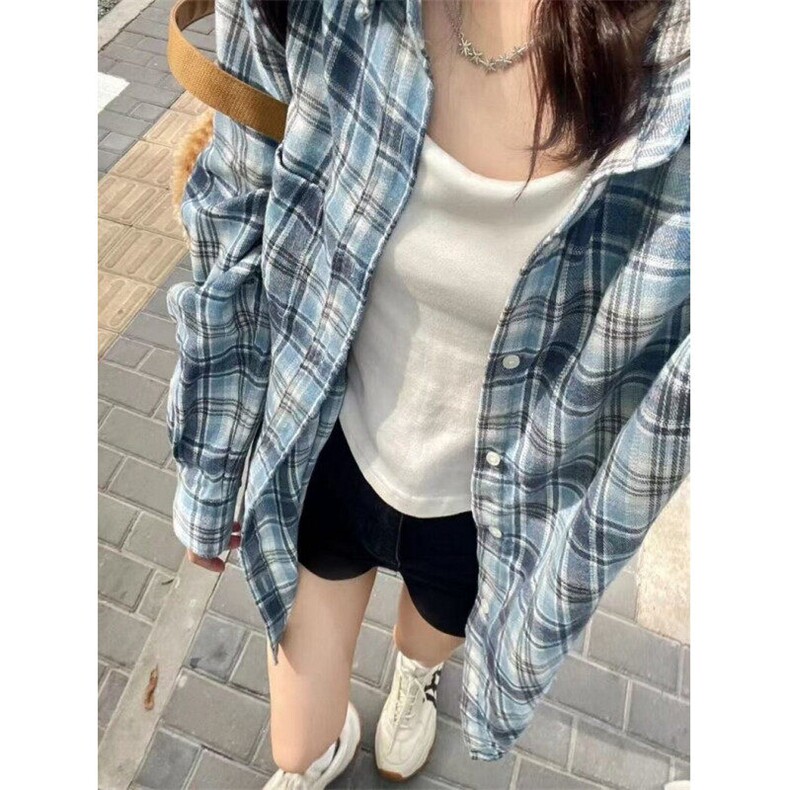 慵懒风美式复古格子衬衫男女夏薄款新款宽松小众防晒外套CY89,男装衬衫,星座1116A（原606A-3）