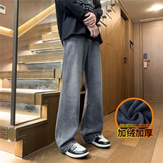 潮流痞帅牛仔裤男冬季加厚宽松直筒青少年长裤J8065-P45/加绒P55，男装牛仔裤，星座509