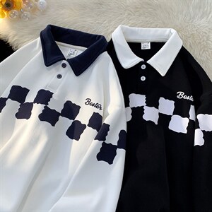 已出大货 卫衣男宽松原宿拼色polo领长袖416B-WY266-P60限78图片