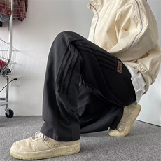 直筒宽松阔腿裤拼接色弹力腰抽绳休闲裤简约休闲垂坠感，男装休闲裤，星座410-7