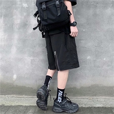 机能拉链开叉裤子男潮ins港风嘻哈潮流宽松工装休闲短裤k606-p30，男装休闲裤，星座1008