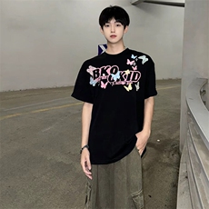 万针全刺绣工艺抖音得物高品质260克重磅纯棉双纱美式高街短袖T恤，男装T恤，电商A486