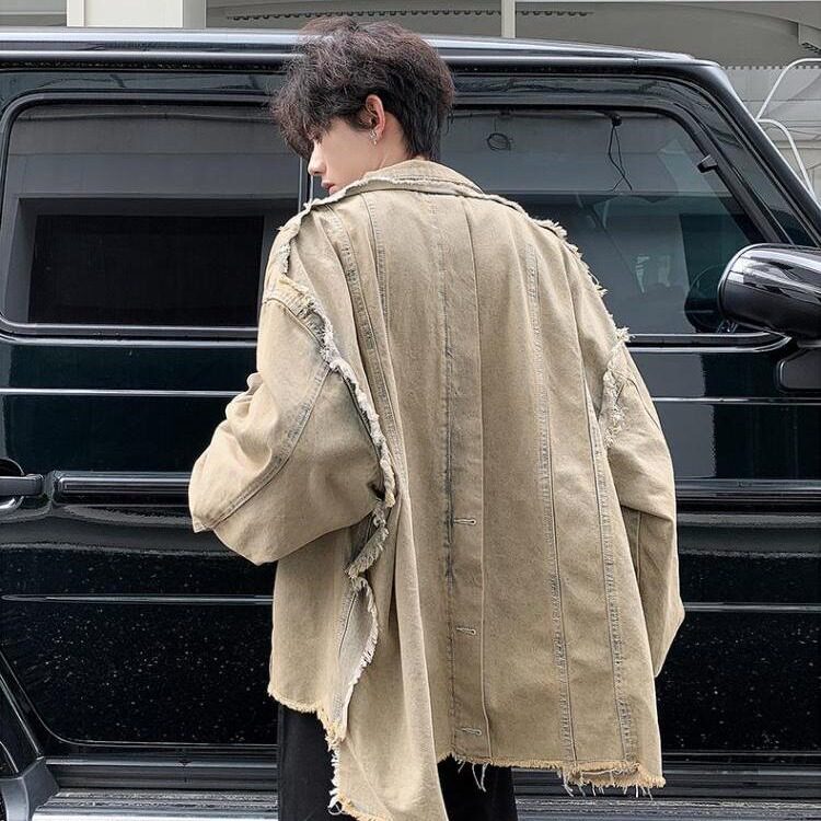 复古水洗做旧牛仔外套男士春秋美式ins潮牌宽松高街翻领夹克,男装工装外套,星座1210-1
