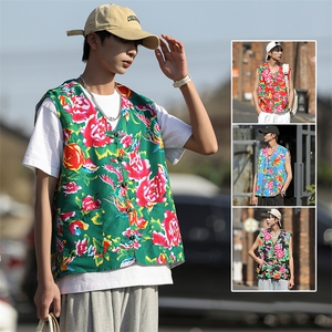 MJ002男女休闲东北大花马甲坎肩工装背心团队服大码风汉服潮图片