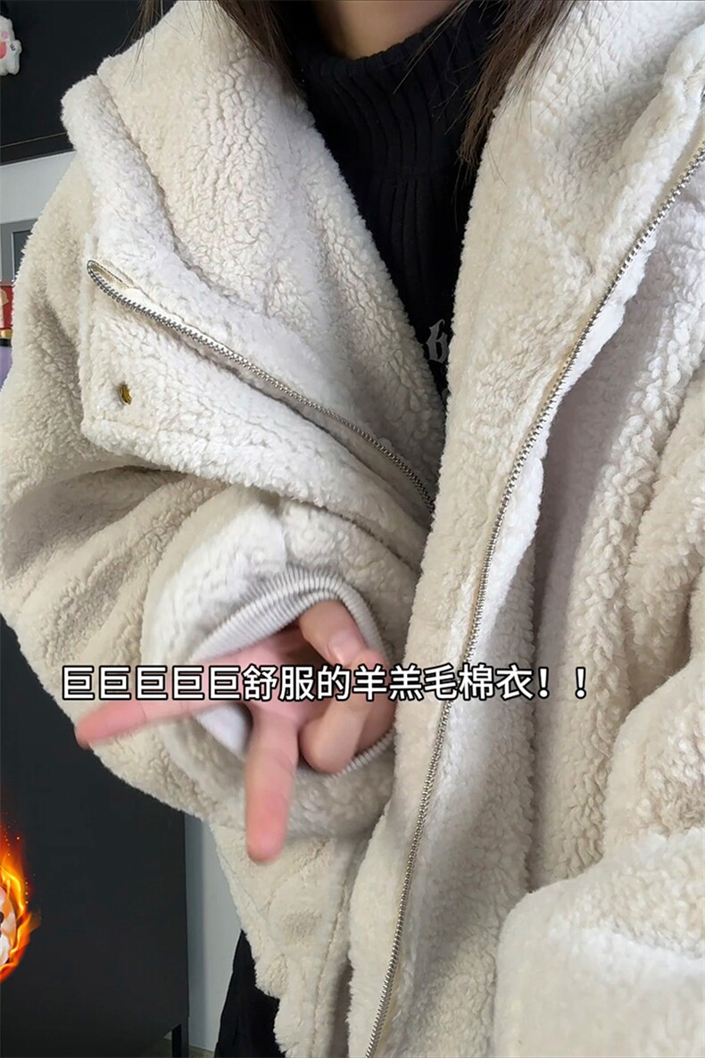简约连帽设计高街情侣款上衣外套秋冬复古羊羔绒棉衣HY676TP98,男装棉衣,电商A102B