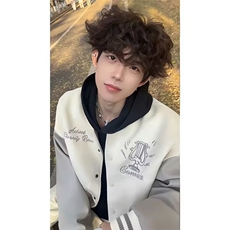 J546-P70早秋美式皮袖棒球服外套2025新款刺绣拼色潮宽松，女装短外套，电商B323A