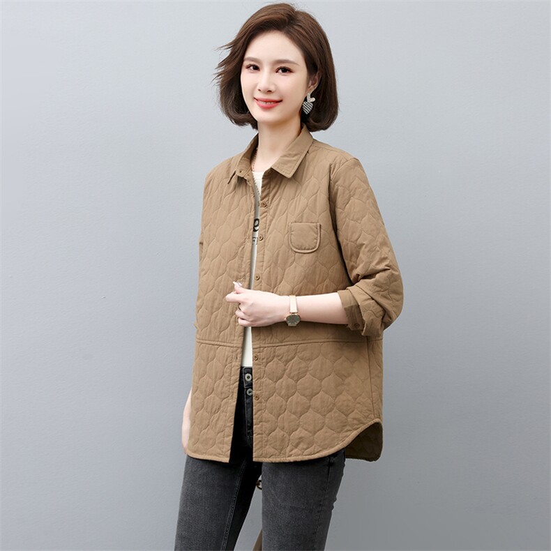 薄款棉衣女2022新款秋冬棉服妈妈薄款冬季棉袄韩系夹棉衬衫,女装棉衣/棉服,忆绮罗