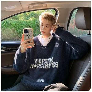 B433 P62 仿貂绒v领毛衣男秋冬款软糯慵懒高级感美式复图片