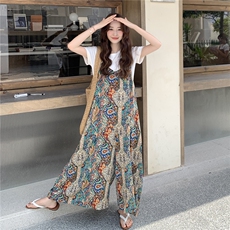 爆款波西米亚印花连体裤女夏2025新款松弛感穿搭连衣阔腿裤超好看，女装连体裤，2C105