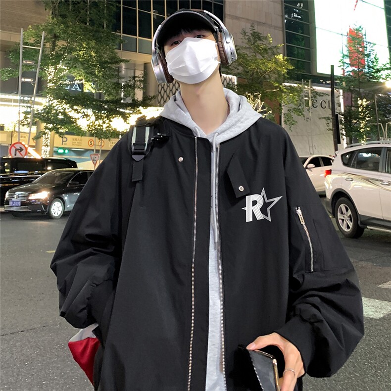 红色vintage美式棒球服外套男春秋季高街vibe潮牌痞帅飞行员夹克,男装夹克,电商A268A