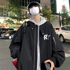 红色vintage美式棒球服外套男春秋季高街vibe潮牌痞帅飞行员夹克，男装夹克，电商A268A