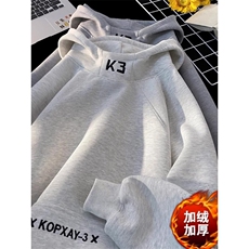 1506A/GG3220/P46白花灰色高领加绒连帽卫衣1，男装卫衣，星座1506A