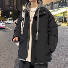 新款撞色假两件连帽保暖棉服男士潮牌休闲百搭面包服棉衣外套，男装棉衣，星座1013