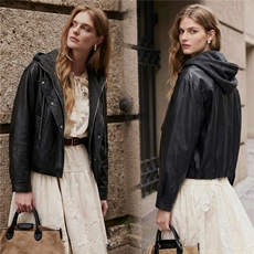 【春季女装新款】大量现货时尚连帽短款皮衣外套，女装皮衣，缘衣格