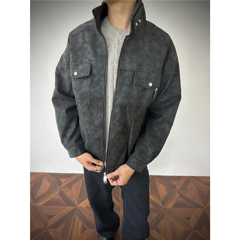 秋冬pu皮外套高级感痞帅立领美式复古工装皮衣夹克衣服Y1035-P98图片