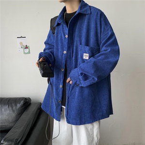 港风秋冬灯芯绒夹克外套长袖韩版衬衫宽松衬衣男女ins潮H202/P45,牛油果色外套搭配什么T恤图片