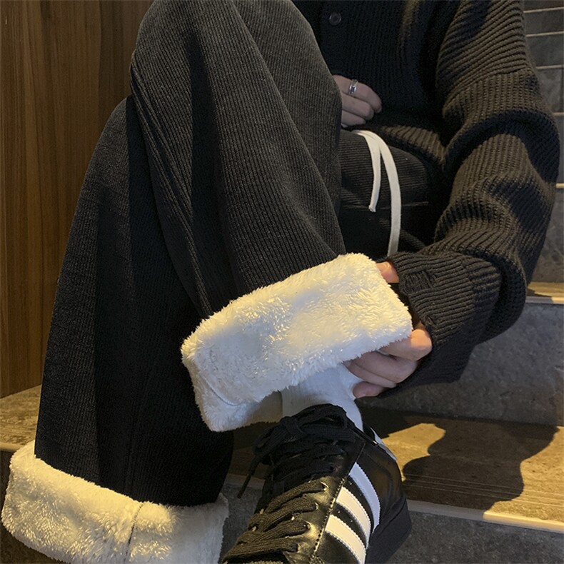 2025冬季新款灯芯绒羊羔毛直筒休闲裤XZ604-K121-P60控78,男装休闲裤,星座604