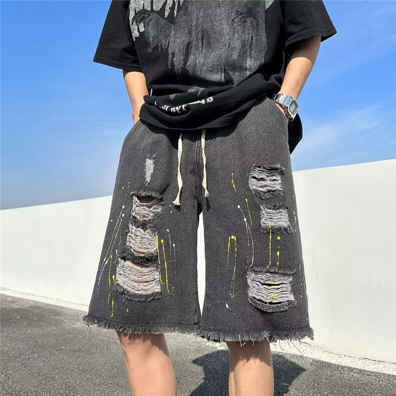 美式牛仔裤男春秋新款休闲直筒短裤KM879P35,男装牛仔裤,星座1116-2