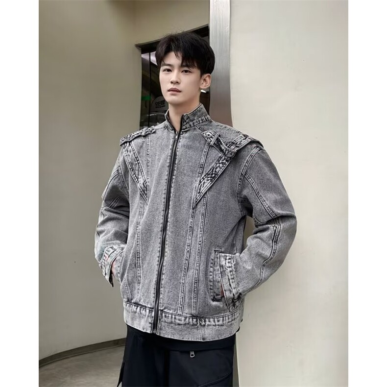 港风小众拼接设计感牛仔外套男春秋做旧水洗休闲夹克JK08856-P70,男装工装外套,星座308B-2