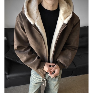 冬季连帽pu皮加绒皮棉衣座山雕男装加绒连帽棉服情侣外套S533特90图片