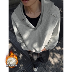 重磅500g华棉保暖银狐绒纽扣连帽长袖卫衣男W5424J加绒特P65控118，男装棉衣，电商A001