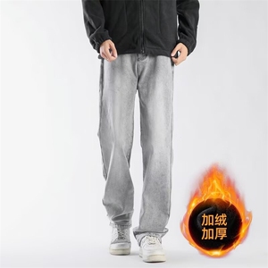 美式灰色直筒加绒男潮牌cIeanfit水洗复古长裤子K7055-1#P45网图