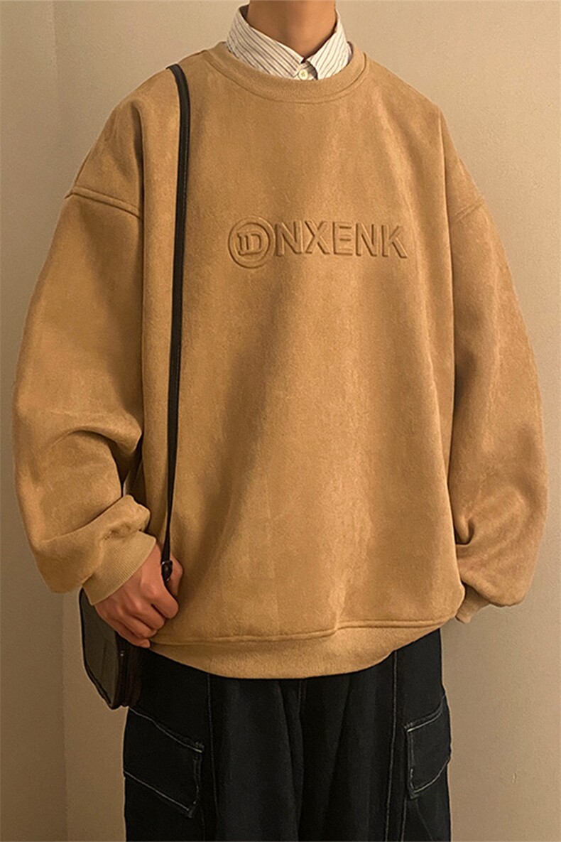 麂皮绒卫衣男春季潮牌外套男生宽松大码圆领衣服-JK23101-P45控69,男装卫衣,星座605(原A050)