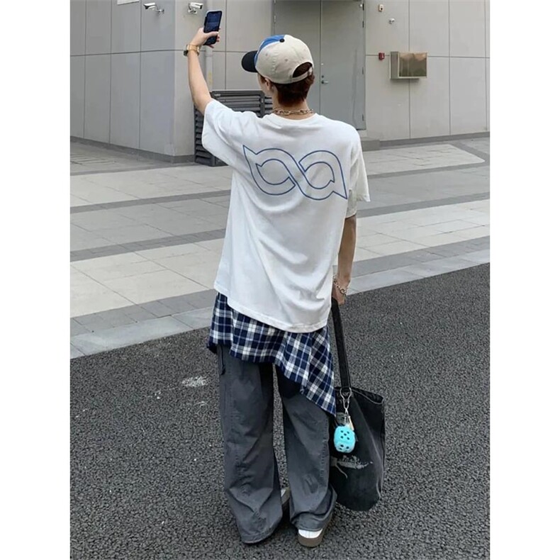 网图有货美式断开字体刺绣短袖T恤男女夏季宽松情侣上衣A527-P32,男装T恤,星座1505