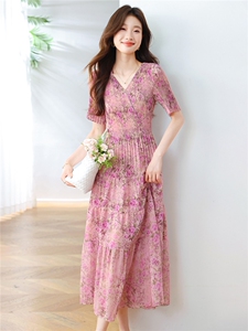 女士连衣裙2025年夏季新款时尚减龄休闲百搭修身显瘦碎花中长裙子图片