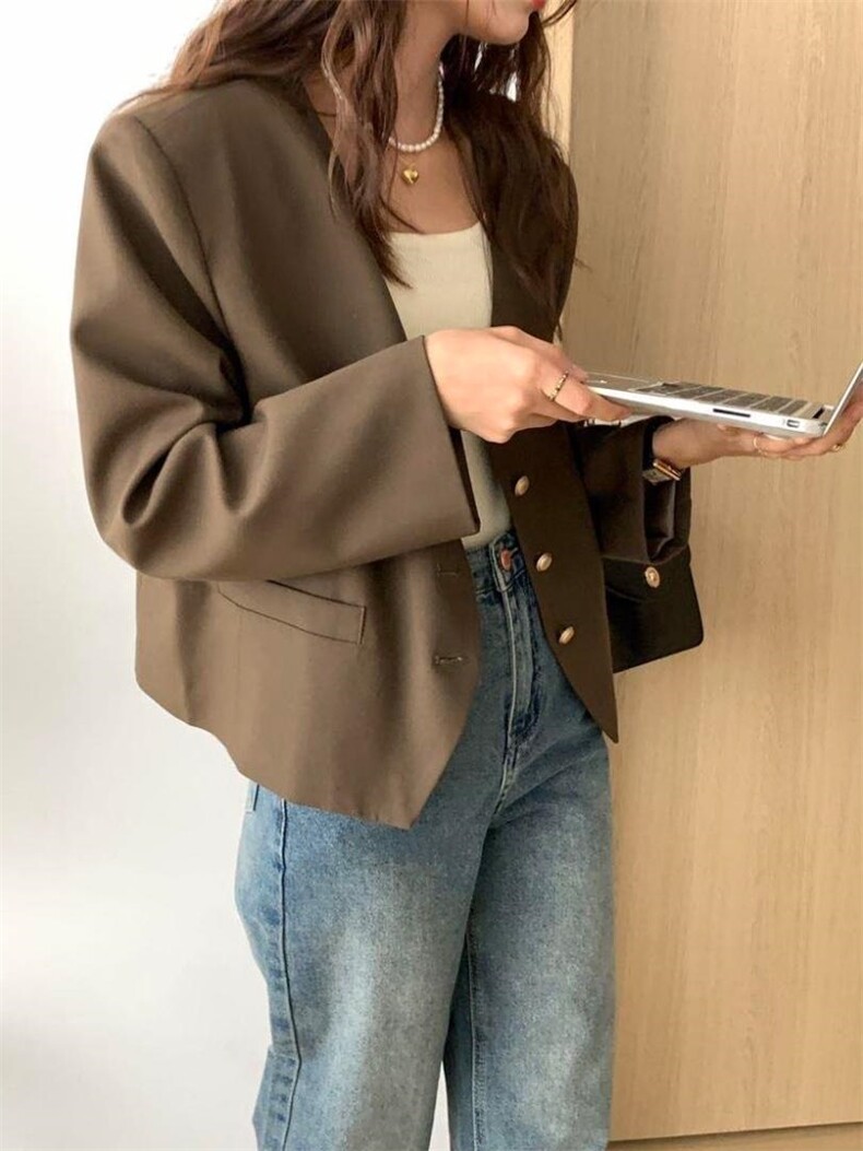 款号：WW0067 名称：V领短款西装外套，女装西装，BD