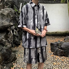扎染运动套装男夏季宽松短袖衬衫沙滩短裤休闲两件套G61，男装牛仔裤，星座1116A-1（原606A）
