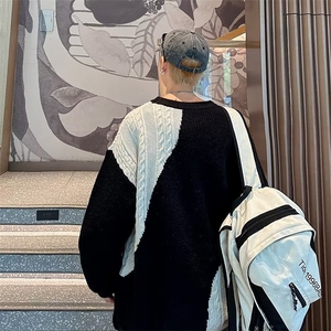 麻花拼接毛衣男港风chic宽松慵懒风日系 X7003 P52图片