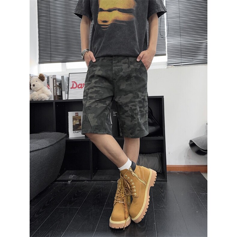 美式迷彩工装短裤男款夏季新款拼接中裤宽松阔腿运动休闲五分中裤,男装休闲裤,电商B221