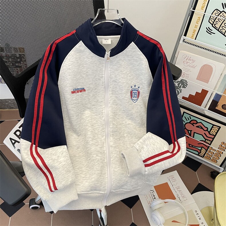 撞色刺绣立领开衫卫衣男女潮牌宽松情侣休闲夹克外套WY0187-P55,男装夹克,星座308B-2