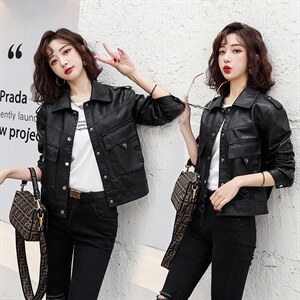 黑色皮衣外套短款女2025新款气质女神范休闲百搭显瘦小个子皮夹克图片