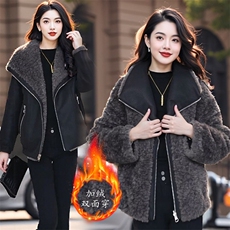 【大货已出】两面穿时尚荔枝皮毛一体皮衣外套气质保暖加绒上衣女，女装皮草，韩蔻秀