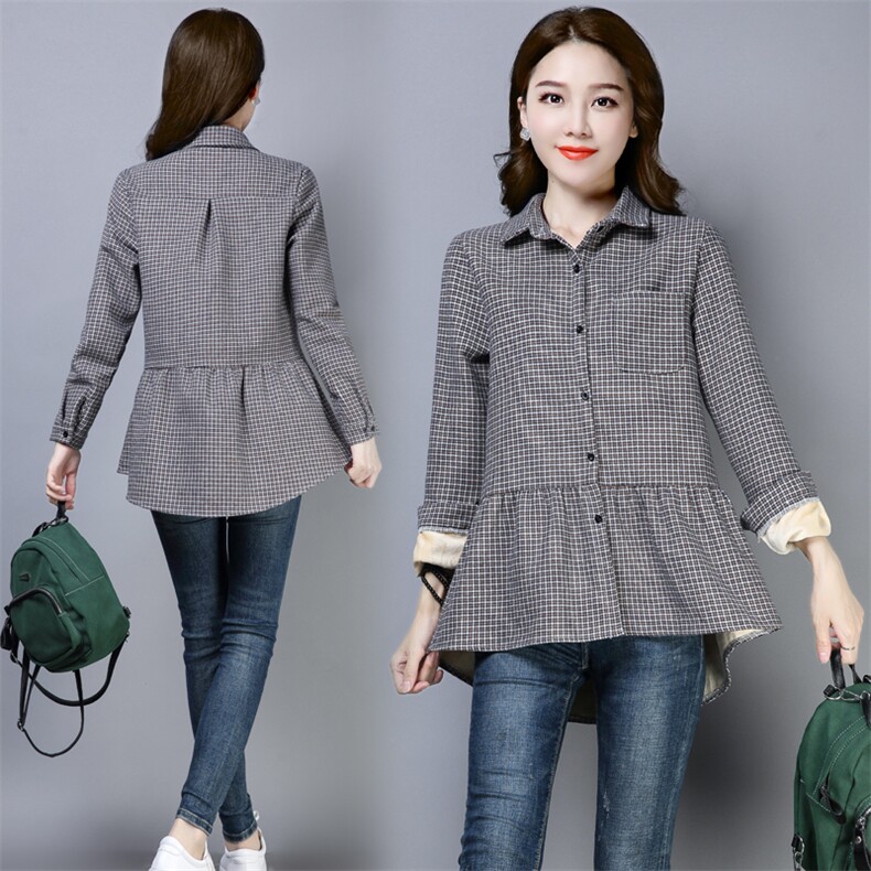 2024秋冬季加厚保暖加绒衬衫女长袖方领中长款口袋拼接修身，女装衬衫，板酷