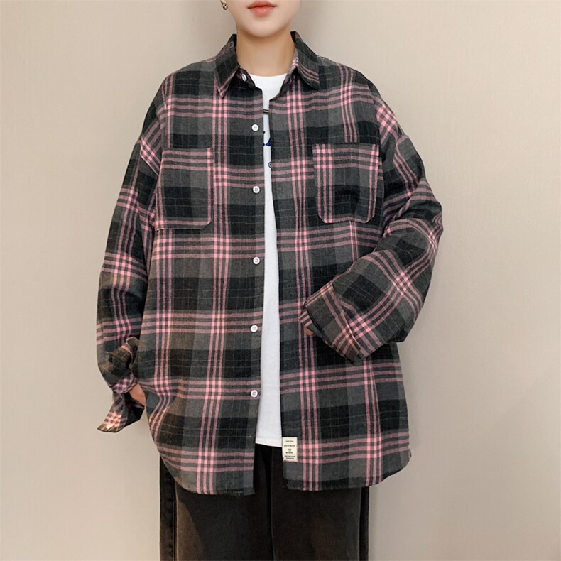 2025秋冬港风长袖格子衬衫学生衬衣校服班服CS2000/特P28粉红,男装衬衫,电商A094