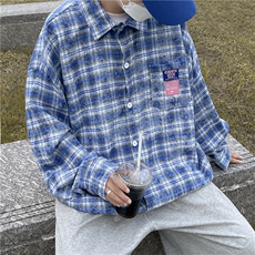 格子衬衫男韩版潮流高街帅气2024春夏季ins宽松百搭外套CY058-P41，男装衬衫，星座412