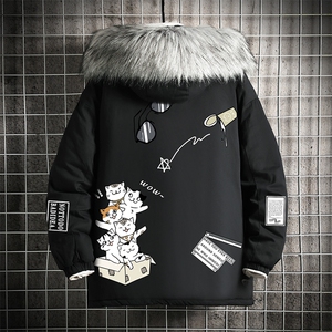 MM48115-P130冬季大毛领棉衣男士大码加厚棉袄男棉服网格