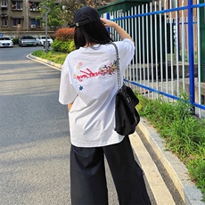 万针全刺绣工艺抖音得物高品质260克重磅纯棉双纱美式高街短袖T恤，男装T恤，电商A486