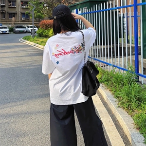 万针全刺绣工艺抖音得物高品质260克重磅纯棉双纱美式高街短袖T恤图片