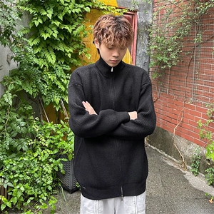 抖音得物 保暖立领拉链针织外套秋冬宽松慵懒风纯色毛衣上衣AM02图片