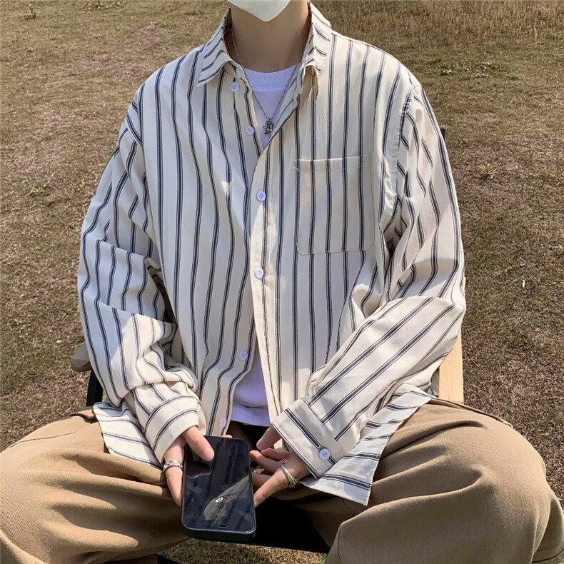 条纹衬衫男夏季2023新款潮牌长袖衬衣潮流宽松休闲外套CS315 P38图片