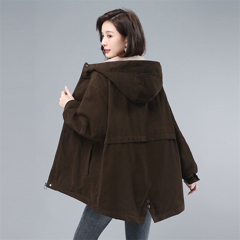 时尚女装派克服加厚保暖外套冬季新款宽松显瘦连帽棉服上衣,女装派克服,韩派