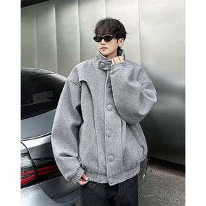 廓形解构工装外套男春秋款设计感立领短款夹克呢子大衣 JR3001图片